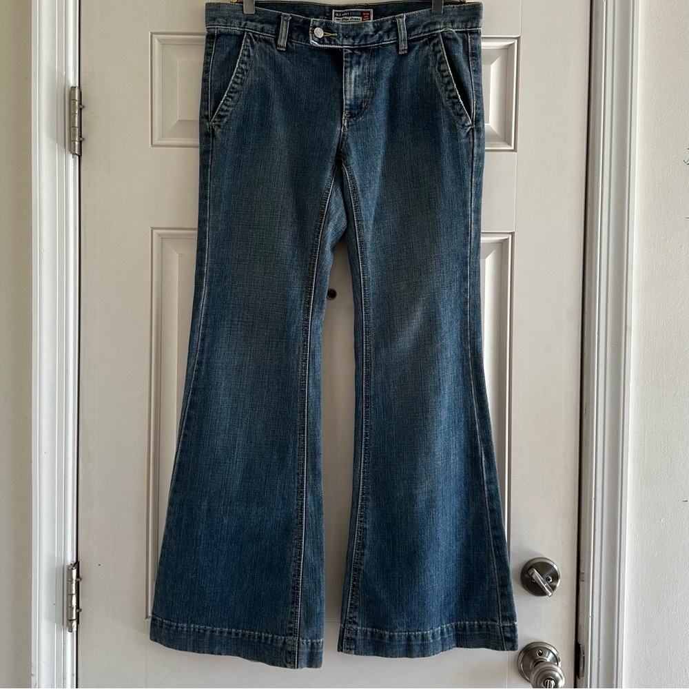 Vintage Y2K Old Navy Jeans Flare Low Rise Oversized Wide Leg Boho Grunge Punk 8